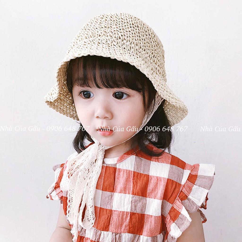 Mũ cói ren cột nơ cho bé đi chơi cùng mẹ yêu và gia đình