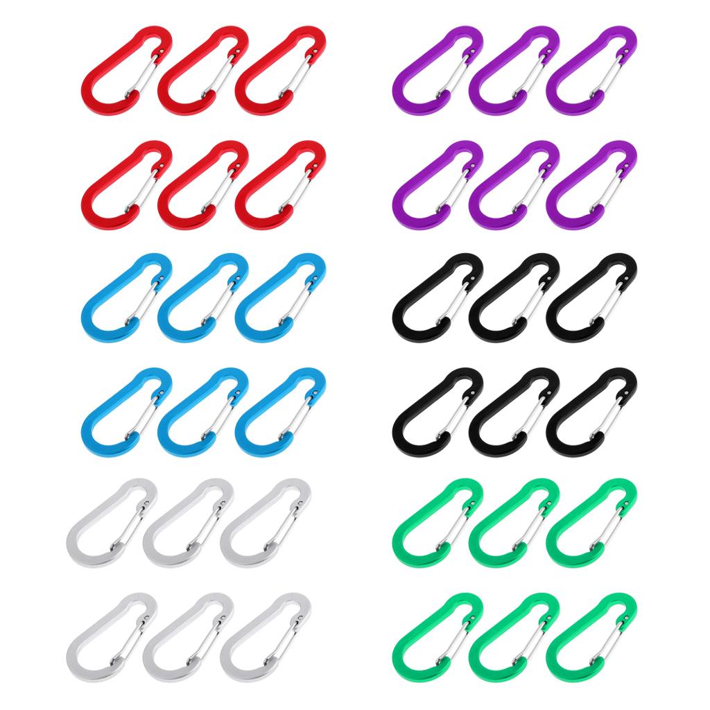 6 Pieces 2" D Shape Aluminum Carabiner Spring Snap Hook Clip for Keychain, Camping, Fishing, Hiking, Traveling, Assorted Colors