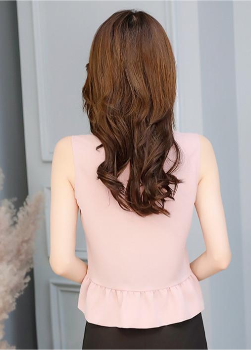 Áo voan nữ mùa hè cổ trụ tròn cúc sau cổ phối bèo đuôi áo DVALE05