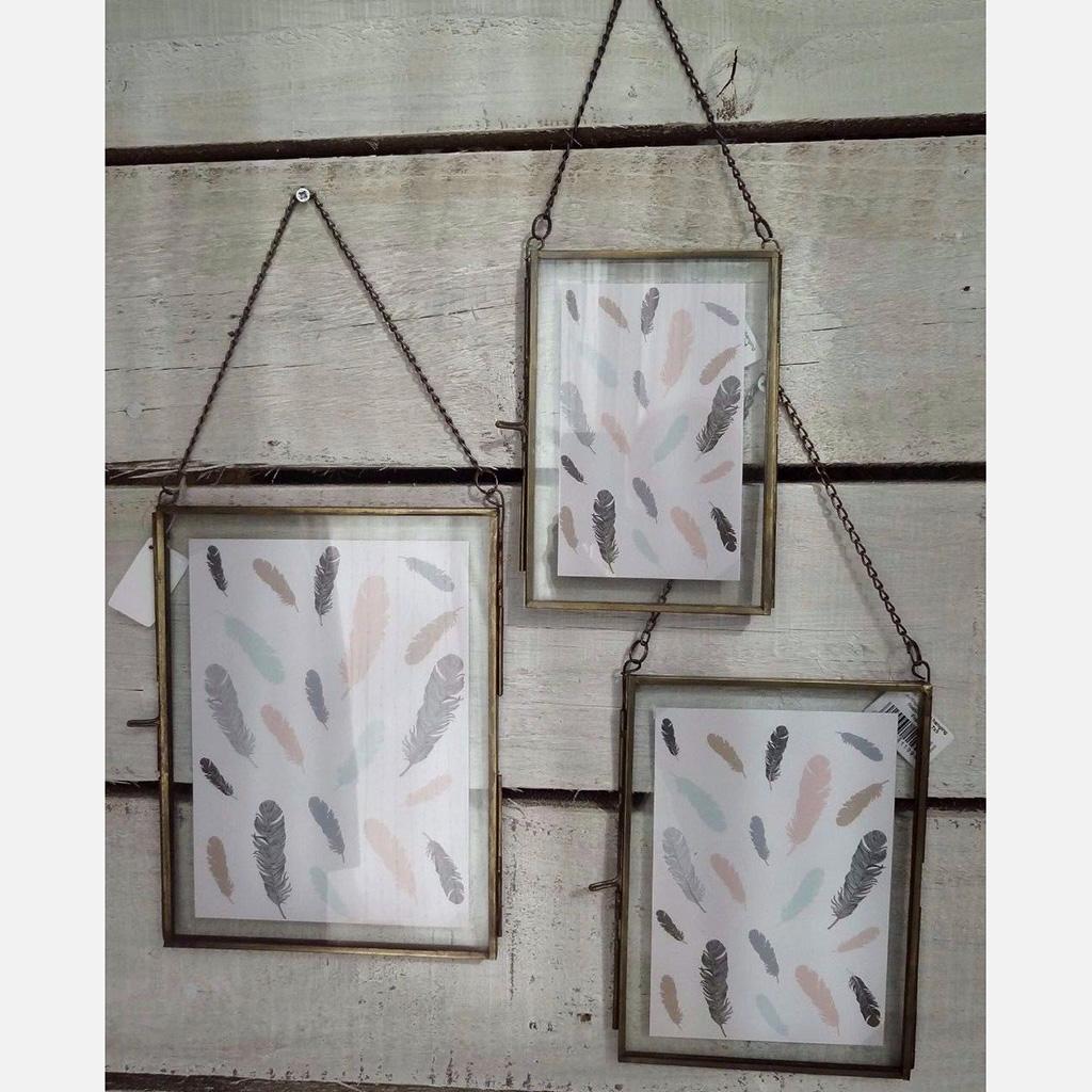 2x Antique Brass Hanging Glass Float Portrait Photo Frames 5x7 inch+4x6 inch