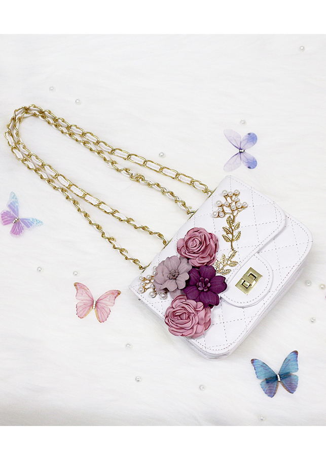 Túi da đính hoa vải BERI