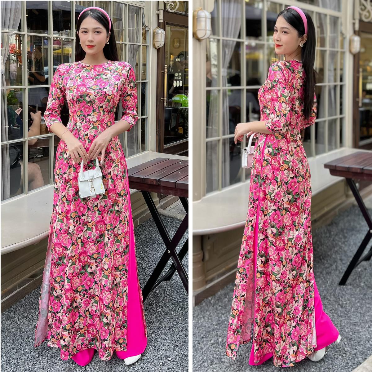 Áo dài hoa sứ gấm Vân Gỗ siêu sang AD037 - Khánh Linh Style