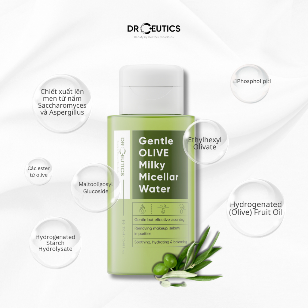 DRCEUTICS Nước Tẩy Trang Ultra-mild OLIVE Cleansing Water Cho Mọi Loại Da, Da Nhạy Cảm (310ml, 500ml)