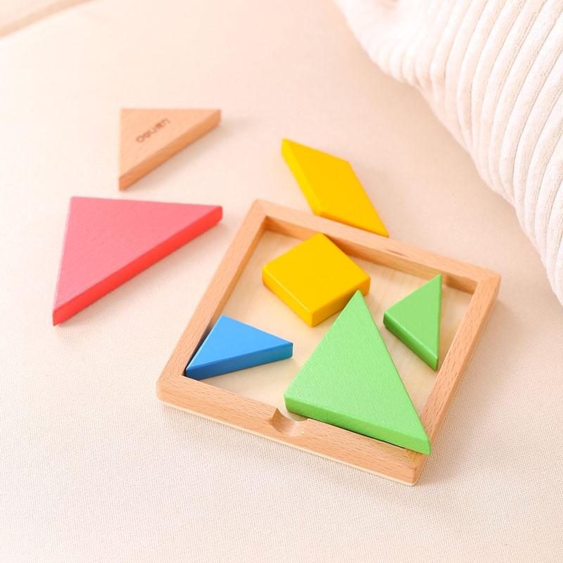 Bộ đồ chơi gỗ lắp ghép xếp hình tam giác tangram puzzle 7 miếng Deli - Đồ chơi giáo dục tư duy trí tuệ cho bé từ 3 tuổi - 74304