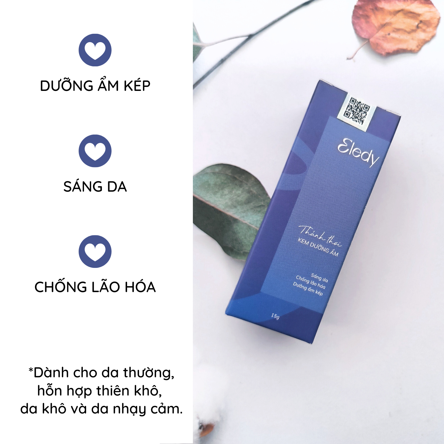 Kem dưỡng ẩm Thảnh Thơi ELEDY - dưỡng ẩm sáng da, ngăn ngừa mụn dành cho da khô và da thường 15g