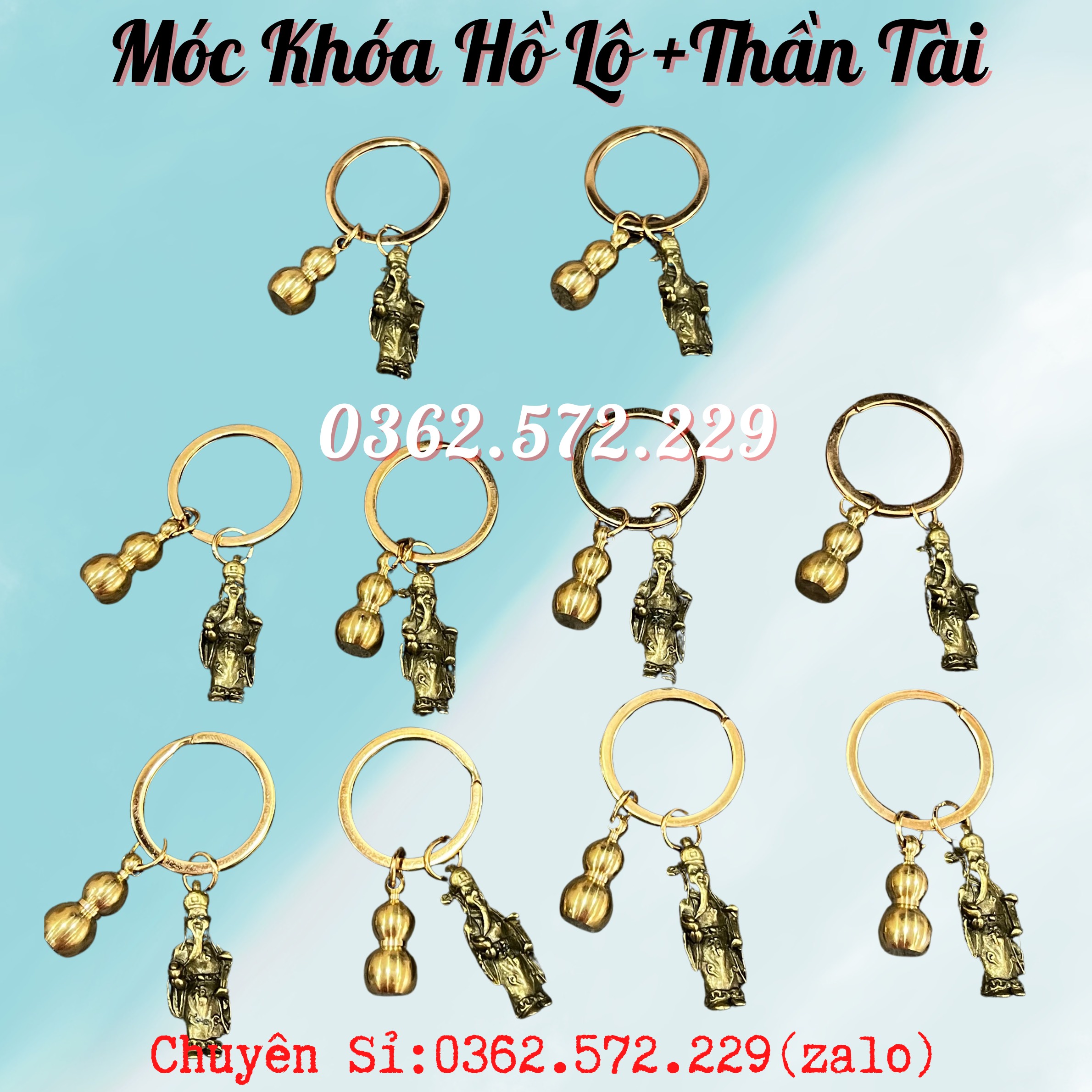 Móc Khóa Hồ Lô Thần Tài Bằng Đồng Phong Thủy Treo Oto, Xe Máy Phong Thủy