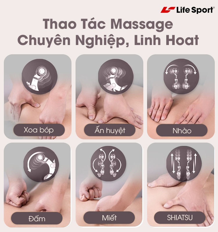 Ghế Massage Toàn Thân Lifesport LS-350 Plus, Ghế Massage Tích Hợp 5 Kỹ Thuật Và 8 Chương Trình Tự Động