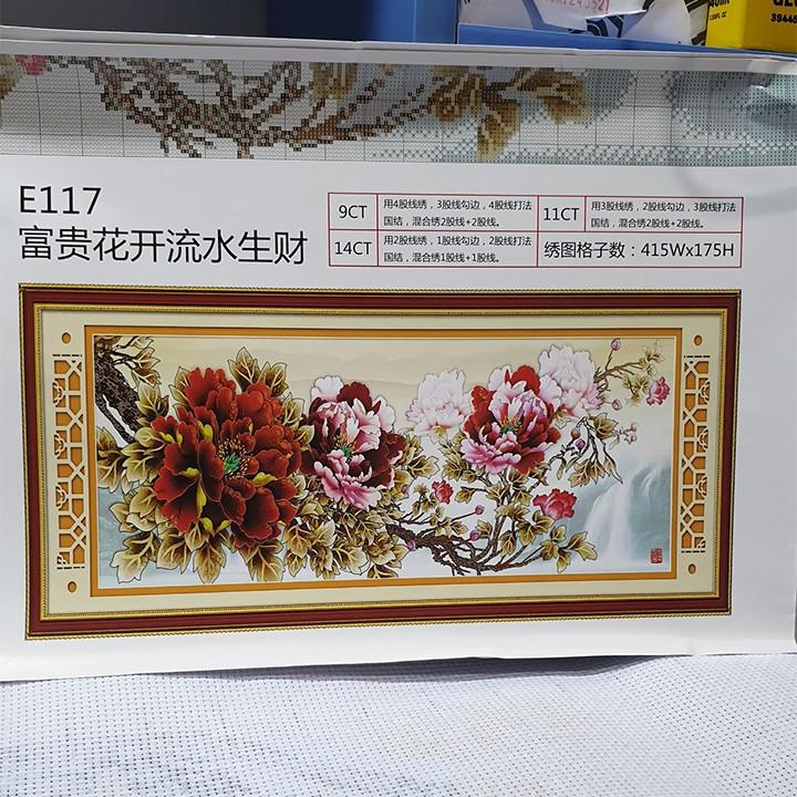 Tranh thêu hoa mẫu đơn E117 - kích thước: 105 * 50cm.