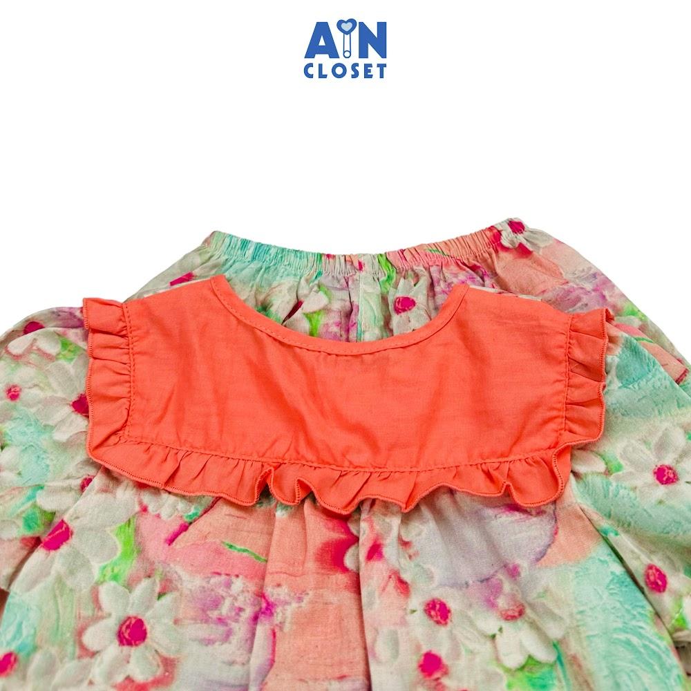 Bộ quần áo ngắn bé gái họa tiết hoa Thủy Tiên 3D cam - AICDBG3CS9JB - AIN Closet