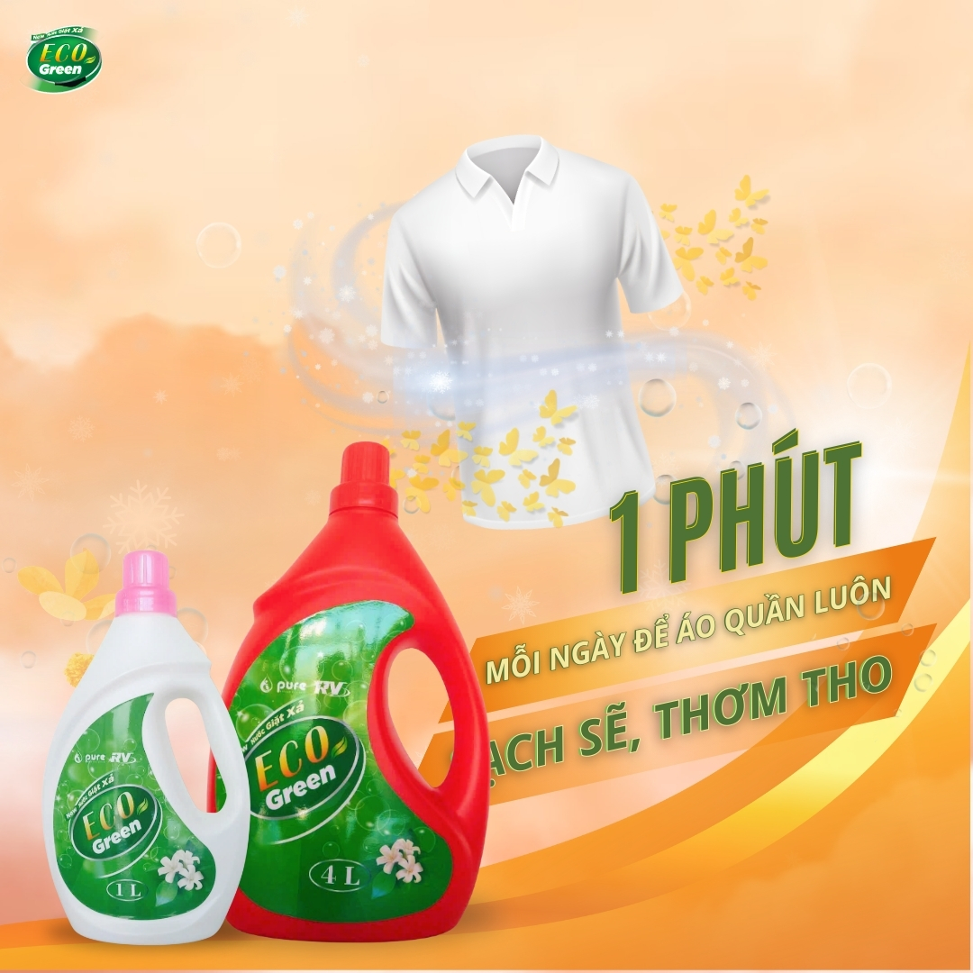 Nước Giặt Xả Sinh Học EcoGreen - Quần Áo Sạch Sẽ Và Lưu Hương Dài Lâu Cả Ngày - CAN 1L/ 4L