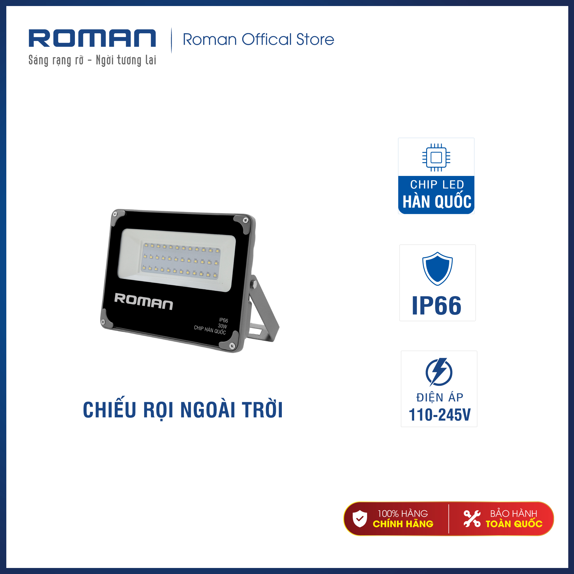 Đèn pha led siêu sáng ROMAN 10W/20W/30W/50W/100W - Hàng chính hãng