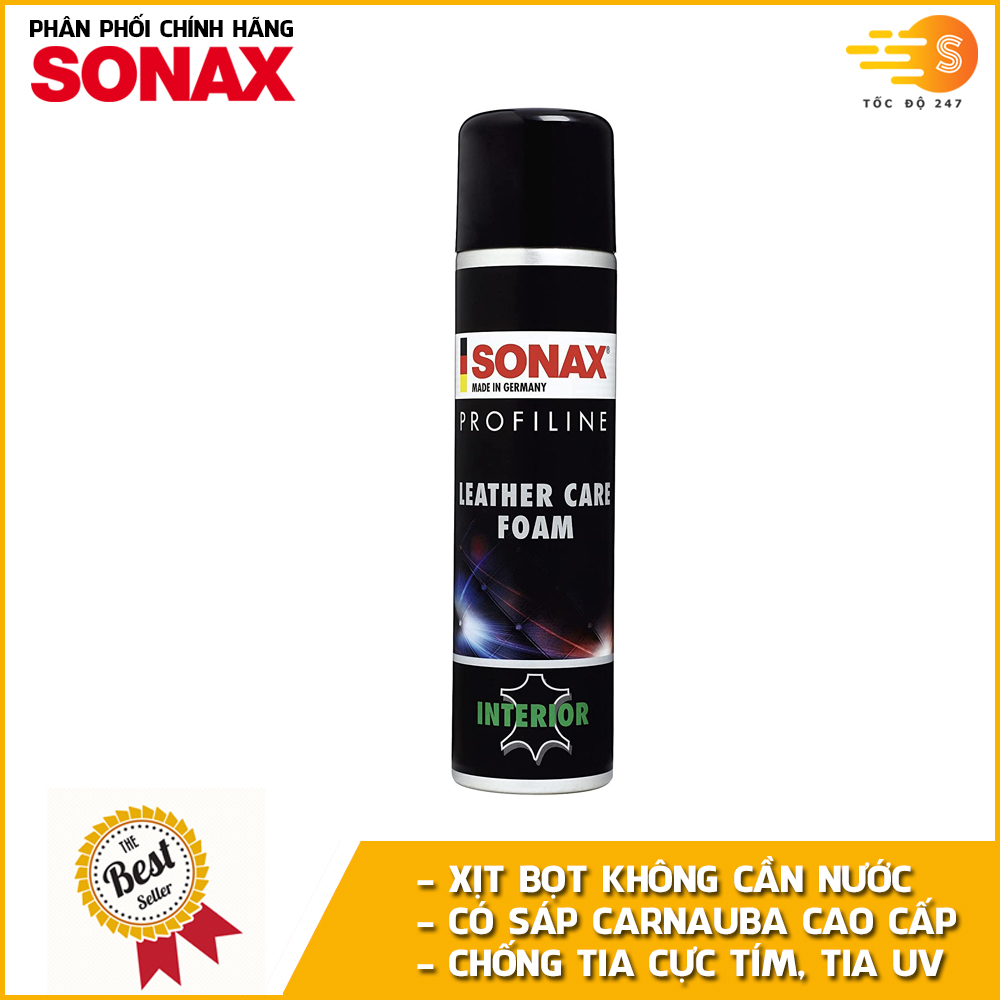 Chai xịt bọt làm sạch và bảo dưỡng ghế da ô tô Leather Care Foam Profiline Sonax 289300 400ml - làm mềm mịn da, dạng bọt không cần dùng nước