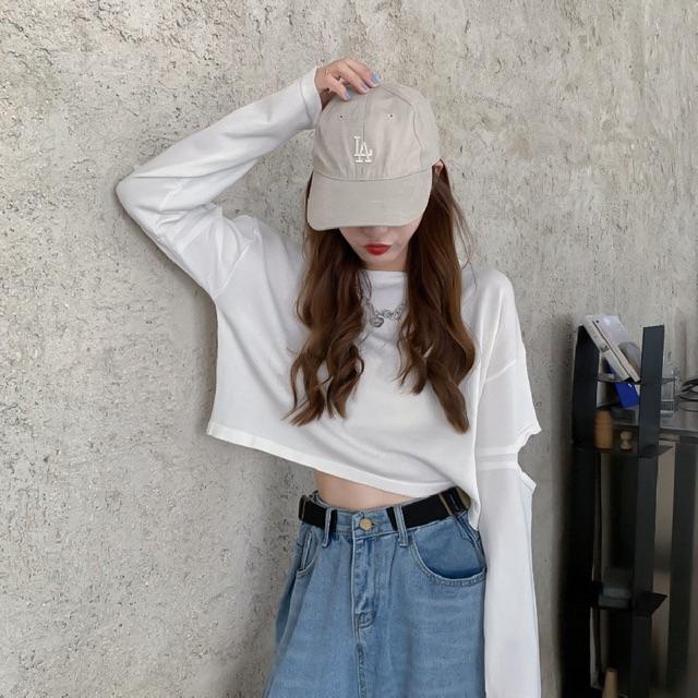 Áo len gân croptop cut-out tay cá tính mẫu thu đông 2020