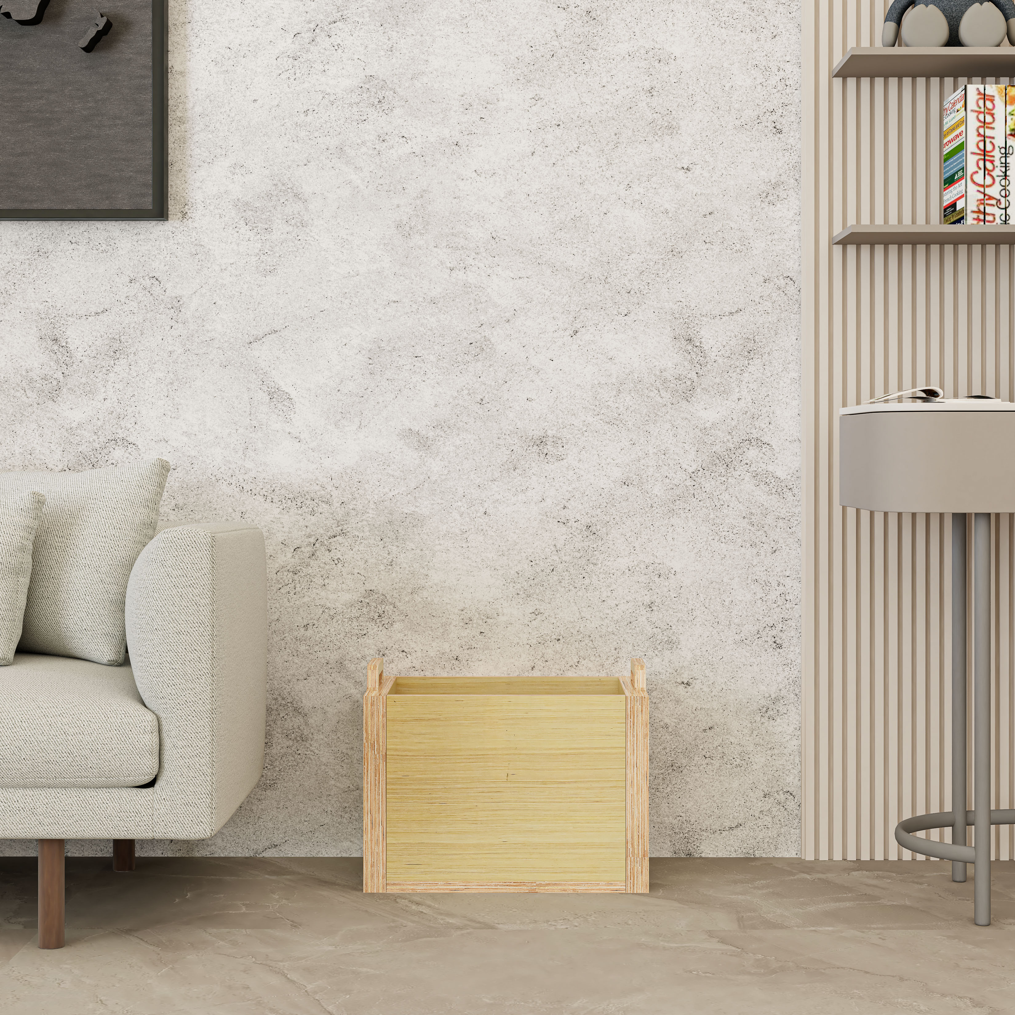 HAPPY FURNITURE , Gỗ tự nhiên , Thùng lưu trữ gỗ Plywood - GAMOR , TLT_026 , 45cm x 30cm x 35cm DxRxC