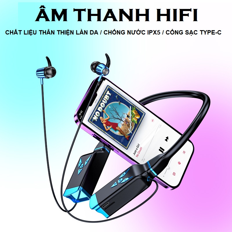 Tai Nghe Bluetooth 5.3 Thể Thao Quàng Cổ  , Âm Thanh Nổi  Hifi Stereo , Pin Khủng 3000mAh  Sử Dụng Liên Tục Lên Đến 100 Giờ