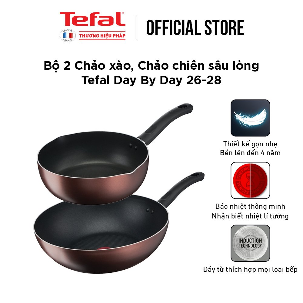 Bộ 2 chảo chống dính đáy từ Tefal Day by Day dùng cho mọi loại bếp - Hàng chính hãng