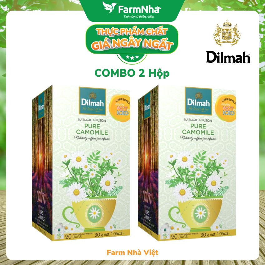 (Combo 2 hộp) Trà Dilmah Pure Camomile Thảo Dược Hoa Cúc 30g 20 túi x 1.5g - Tinh hoa trà Sri Lanka