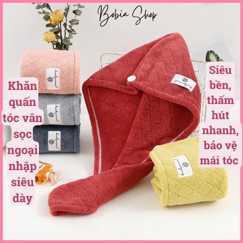 Khăn ủ tóc lông cừu ngoại nhập vân kẻ sọc siêu dày, siêu mềm mịn bảo vệ mái tóc suôn mượt 65x25cm