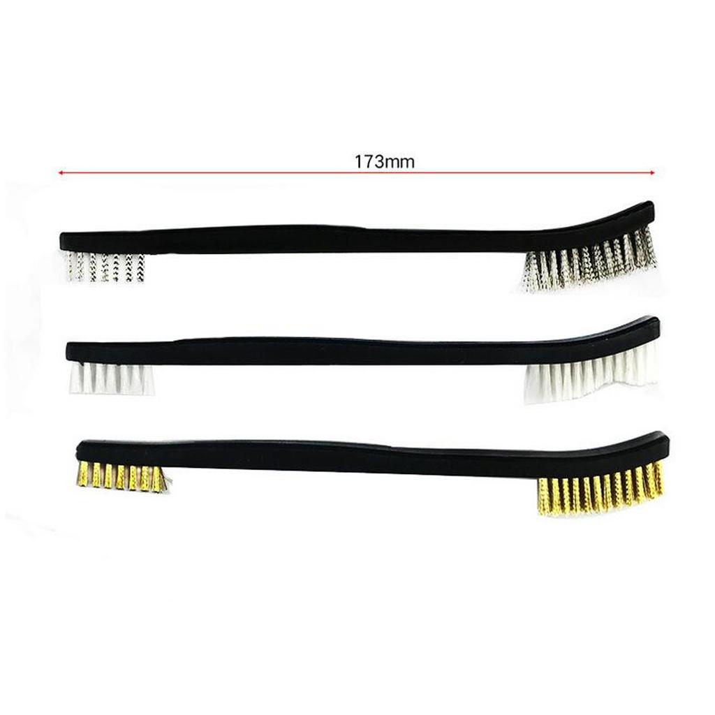 3x Stainless Steel Brass Nylon Wire Brush Set Double Ended for Cleaning Rust