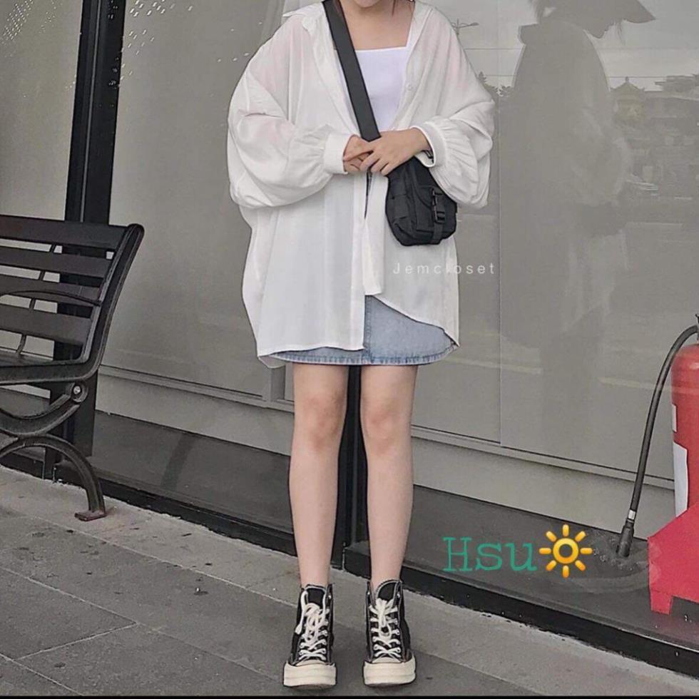 Áo Sơ Mi Nữ Trắng Tay Bồng , Áo SơMi Dáng Rộng Dài Tay F003 - zeni69 store