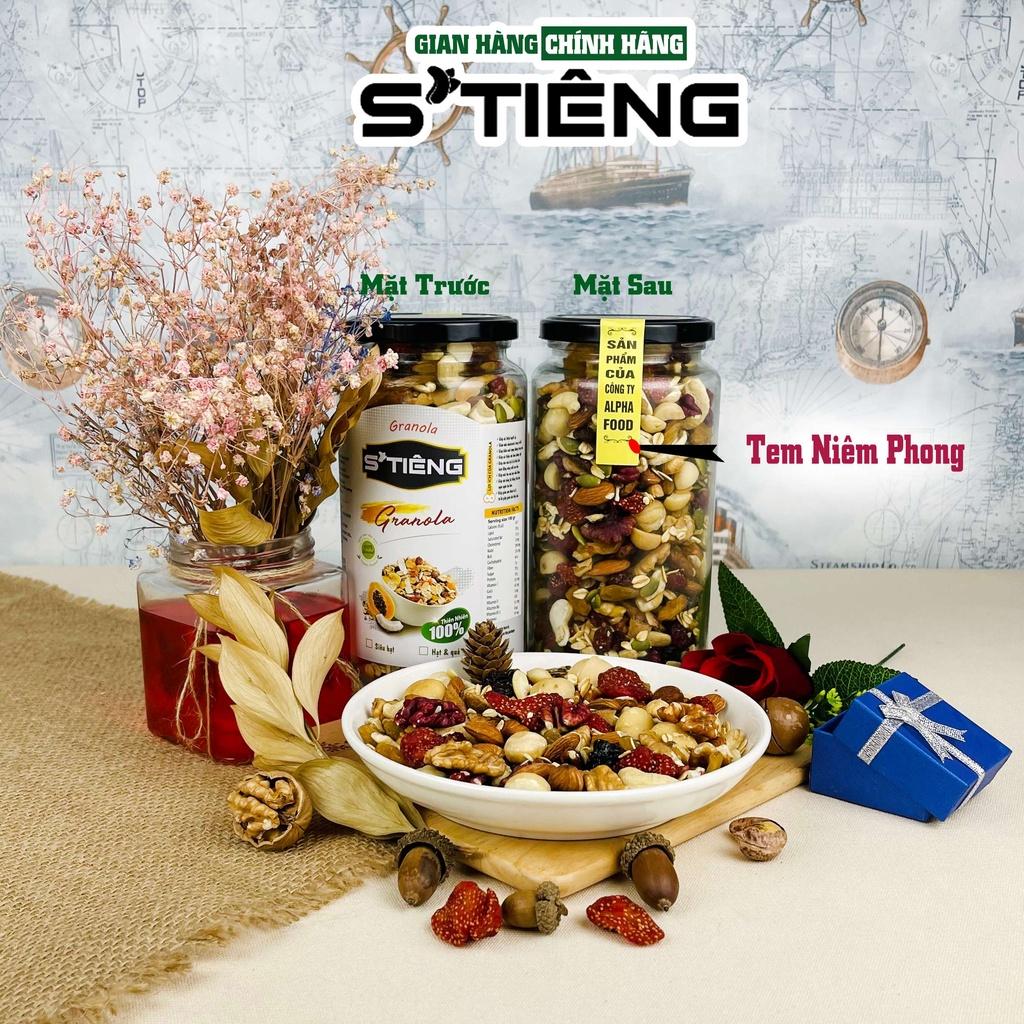 500Gr Granola Siêu Hạt & Quả Sấy STIENG, Hạt Điều, Macca, Hạnh Nhân , Óc Chó, Nho Khô, Hạt Bí Vị Tự Nhiên Hủ Thủy Tinh