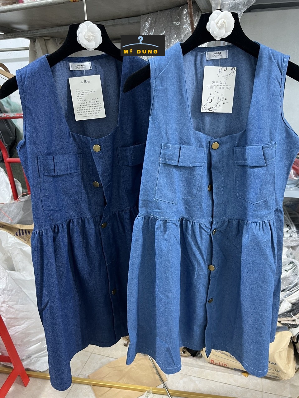 ĐẦM JEAN XOÈ SÁT NÁCH NƠ TÚI