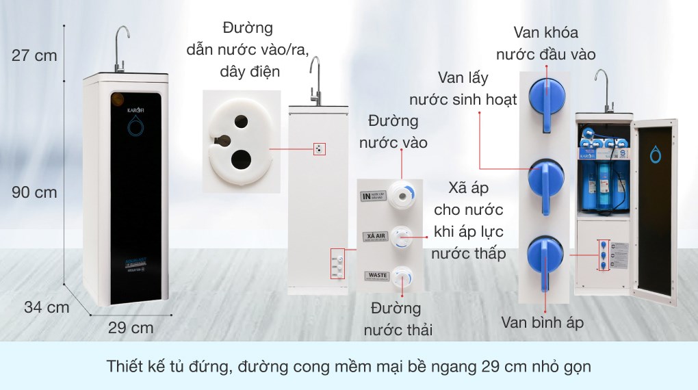 Máy lọc nước thông minh RO Hydrogen Karofi M-I129/H 9 lõi  thiết kế nhỏ gọn, bình chứa lớn tới 10L - Hàng chính hãng