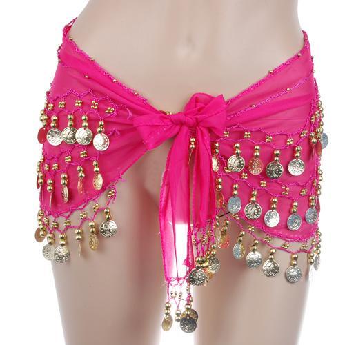 Women Dancer Dress Belly Dance Hip Scarf Belt Skirt Wrap Pink