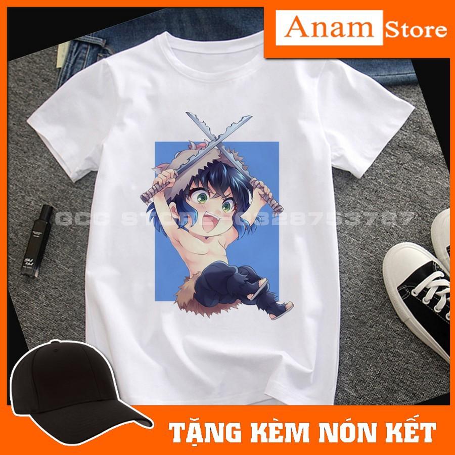 Áo thun trẻ em kimetsu no yaiba trắng, Tặng kèm nón kết, có size người lớn, Anam store
