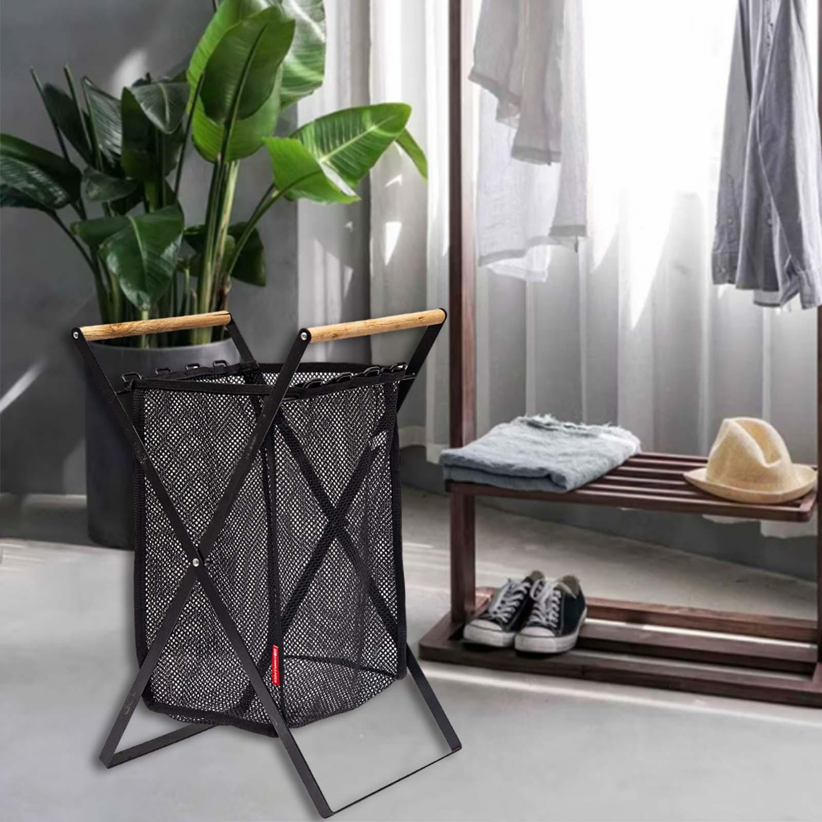 Mesh Laundry Basket Folding with Handles Wash Clothes Bag Hamper