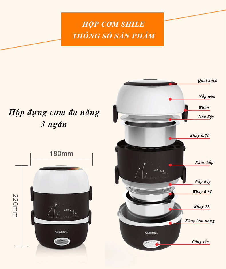 Hộp đựng cơm - Hộp ủ cơm - Nồi hấp cơm mini - Nồi hấp mini - Nồi cơm mini