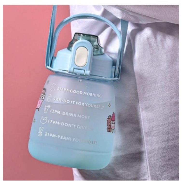 Bình Đựng Nước 1.3L Dễ Thương Có Vạch Báo Giờ Uống Nước