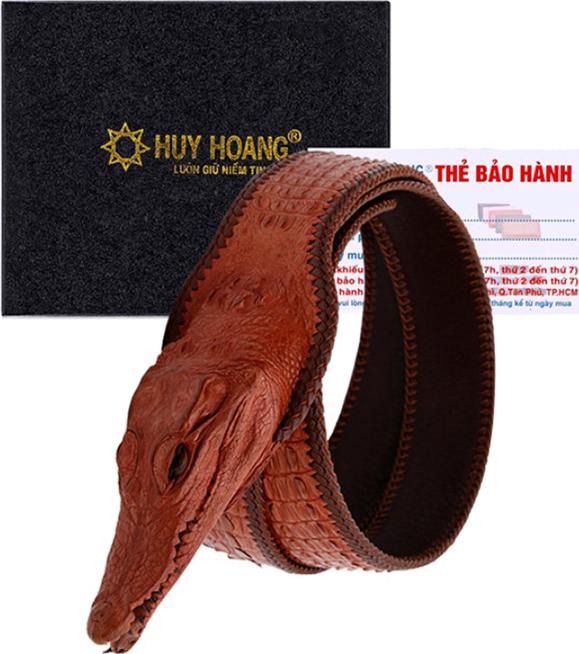 Thắt Lưng Nam Da Cá Sấu Nguyên Con Lớn Đầu Cá Sấu Huy Hoàng HT4253 - Nâu Đỏ