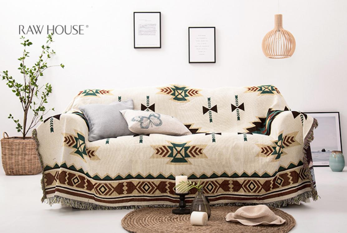 Thảm Sofa Vintage, Thảm Thổ Cẩm Trang Trí Phòng Khách Nhập Khẩu 1m8x2m3, Khăn phủ sofa