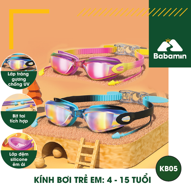 Kính Bơi Trẻ Em 4 - 15 Tuổi Học Bơi - Tráng Gương Chống Tia UV - KB05