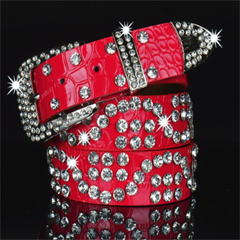 Da Bò Thời Trang Ren Thắt Lưng Bling Tinh Thể Kim Cương Nhà Thiết Kế Strass Đính Thắt Lưng Dành Cho Nữ Dây Da PU Cao Cấp
