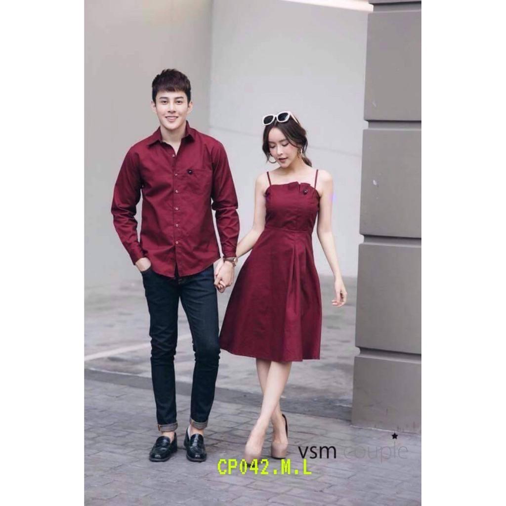 Áo đôi áo cặp áo váy cặp đôi chụp cưới, đồ đôi nam nữ màu đỏ đô - đồ đôi VSM - AV165