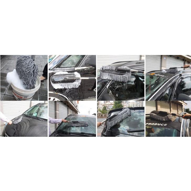 Chổi Vệ Sinh Có Điều Chỉnh Lau Rửa Ô Tô Đa Năng + Tặng 02 Khăn Lau Xe