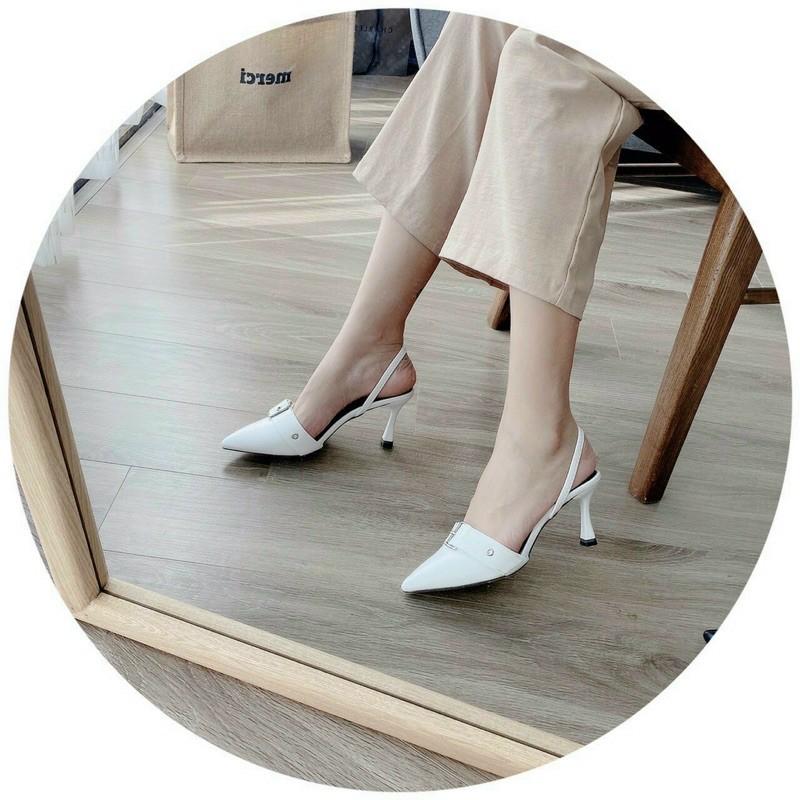 GIÀY SANDAL KHOÁ MŨI NHỌN GÓT NHỎ 7P, QUAI CHUN