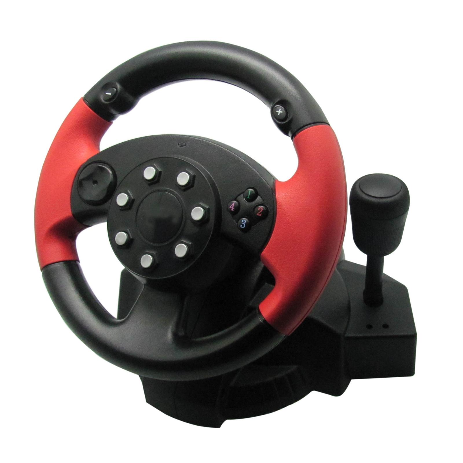 PC Racing Wheel, Simulator Vibration 200 Degree Universal Usb Car Bus Truck Race Steering Wheel with Pedals Set, for PS3, PS2