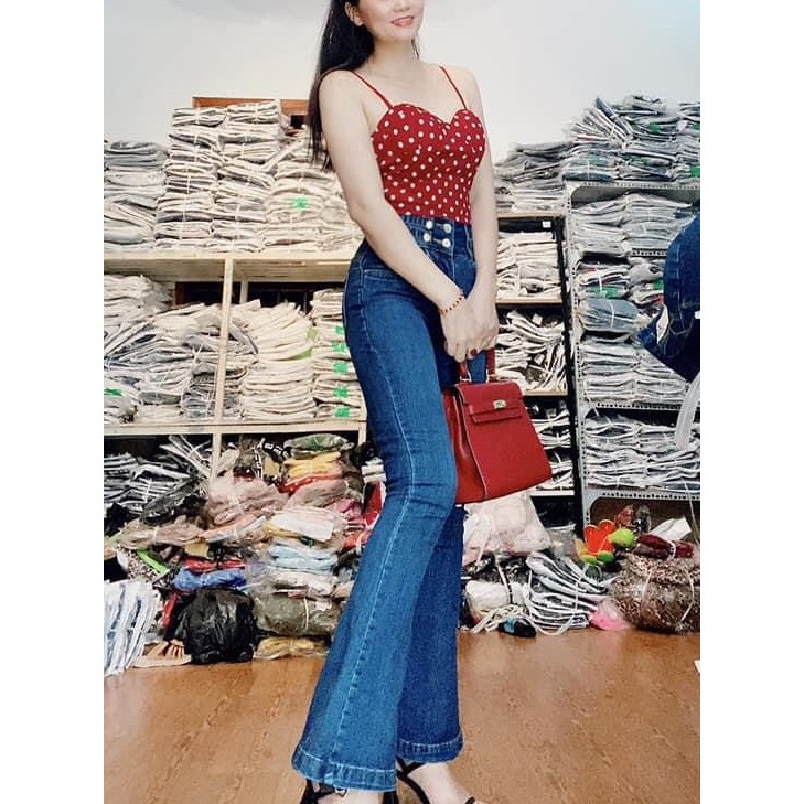 Quần Jeans Nữ Ống Loe Dài Co Giãn Tốt