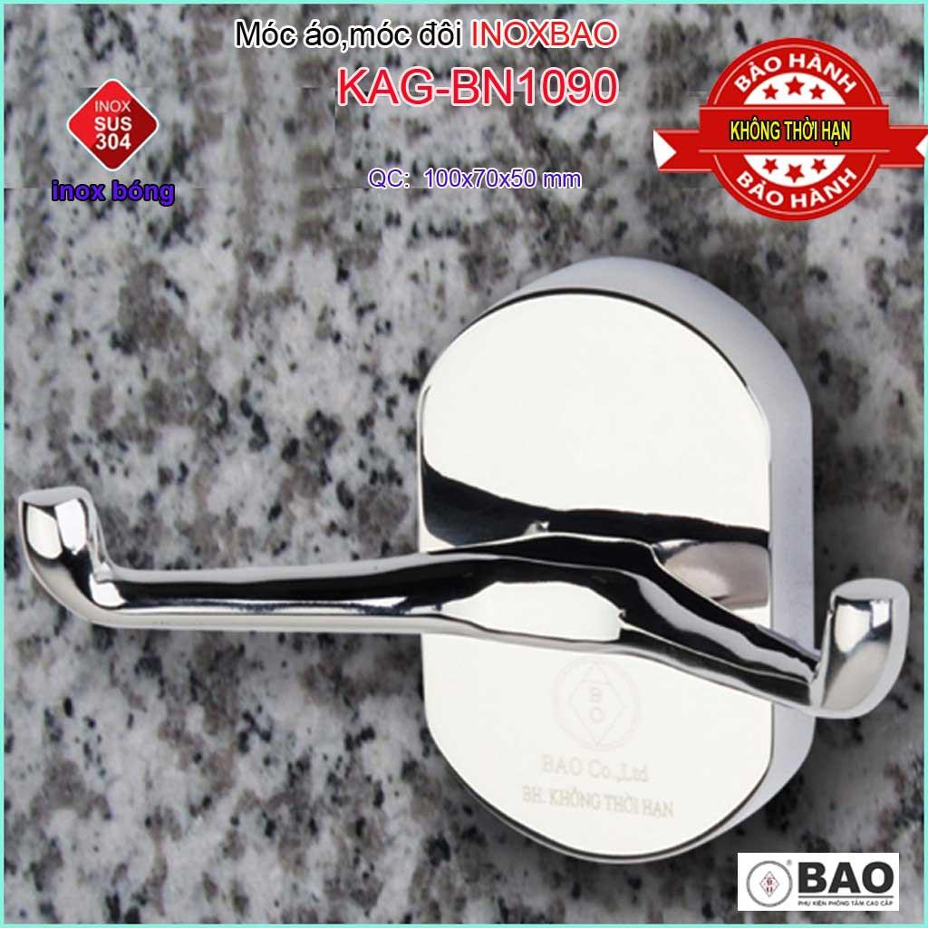 Móc đôi Inox Bảo KAG-BN1090, móc 2 treo đồ nhà tắm SUS304 đế đúc thiết kế tuyệt đẹp sang trọng tinh tế đến từng chi tiết