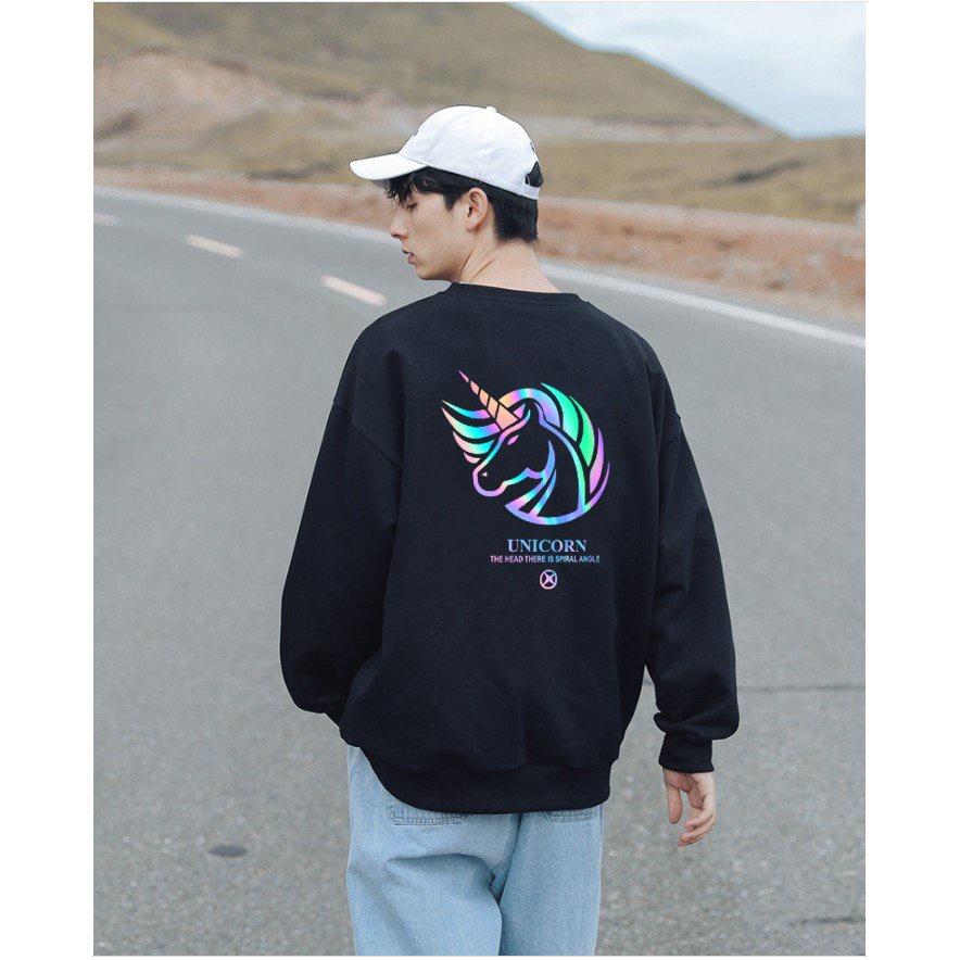 Áo Sweater Unicorn Rainbow Phản Quang 7 Màu, Aó Nỉ Dài Tay Nam Nữ Cá Tính Unisex Form Rộng