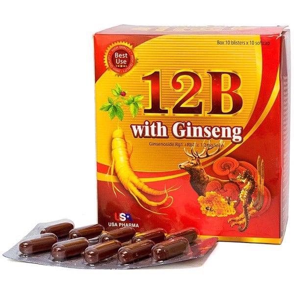 Viên bổ sung vitamin và nhân sâm 12B WITH GINSENG giúp ăn ngon, bồi bổ sức khỏe - Hộp 100 viên