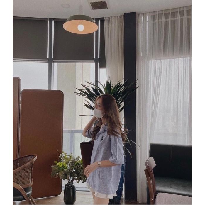 Áo sơmi kẻ sọc thêu logo xinh xắn