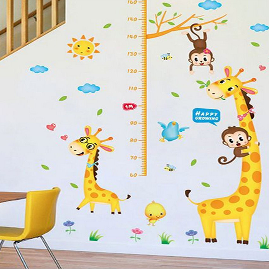 Decal dán tường thước đo chiều cao hươu cao cổ xl8337