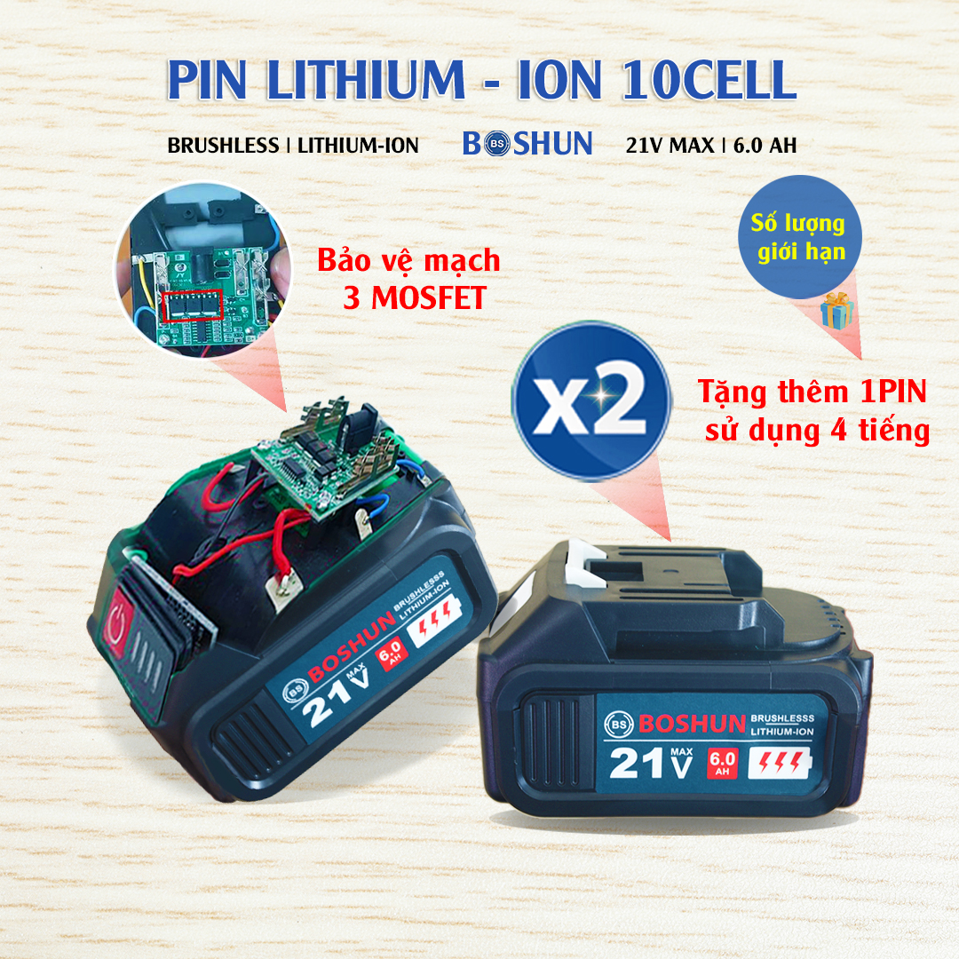 Máy Siết Bulong Pin 21V BOSHUN 6097B Lực Siết 380Nm Không Chổi Than - HÀNG CHÍNH HÃG