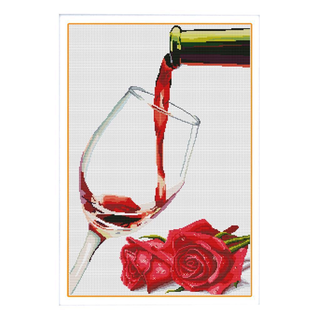 Cross Stitch Stamped Kit Pre-Printed Red Pattern Craft Needlepoint