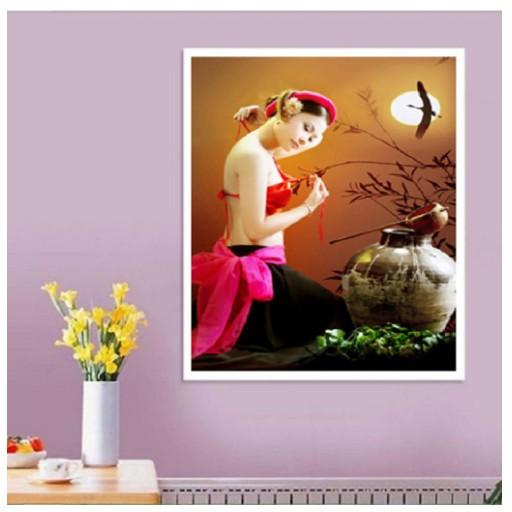 Tranh ĐÍNH ĐÁ THIẾU NỮ . Kích Thước: 50cm x 64cm