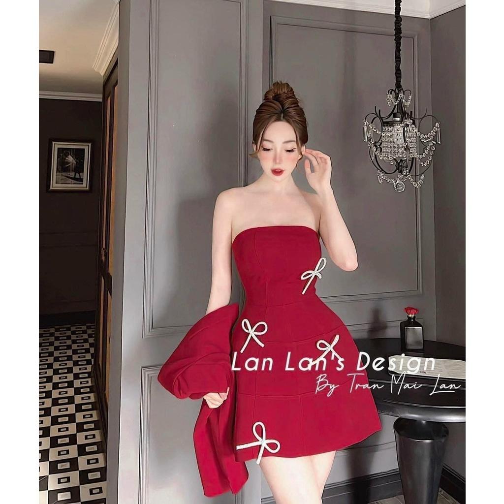 Sét đầm xoè cúp ngực phối phụ kiện kèm áo khoác
